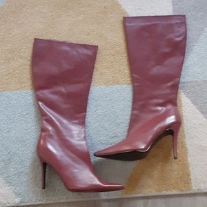 Crimson Leather Stiletto Knee-High Boots